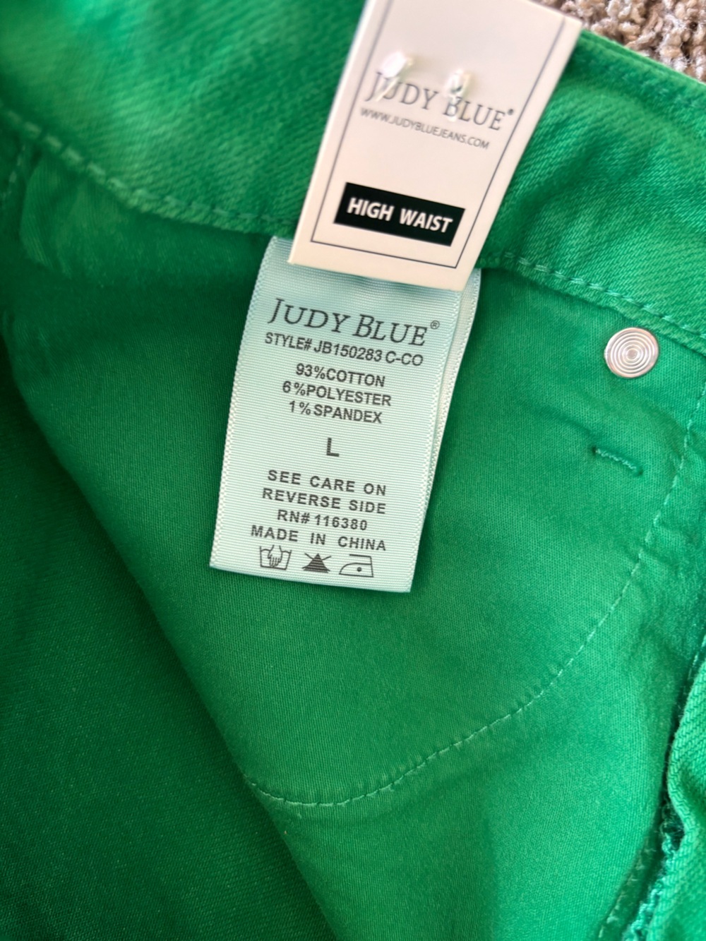 Judy Blue Shorts Green High Rise Tummy Control Cuffed Garment Dyed Stretch Denim - Picture 7 of 9